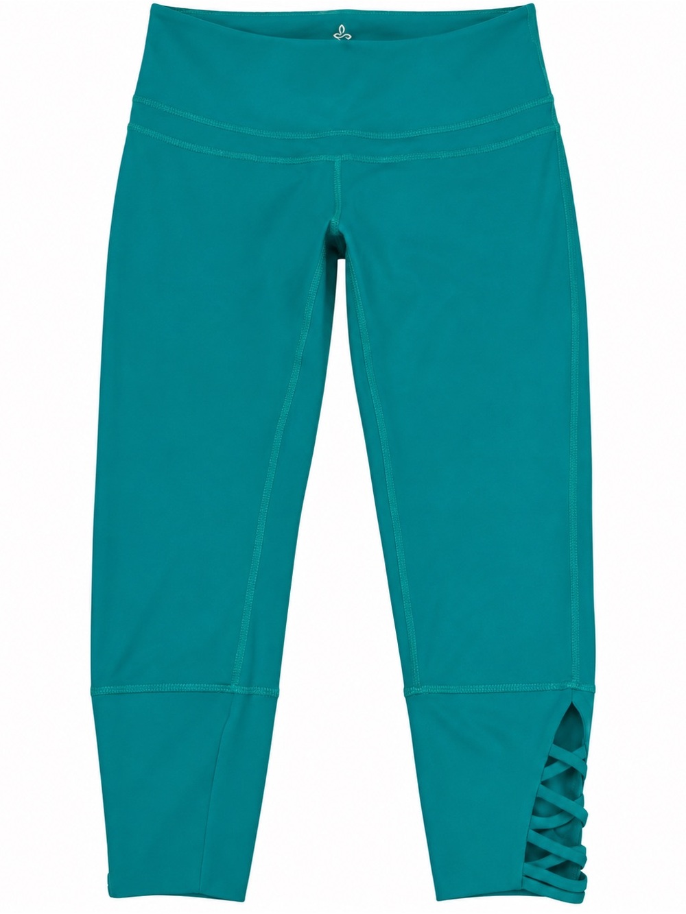 EUC prAna Tori Capri Leggings Teal Strappy Lattice Yoga Pants Small